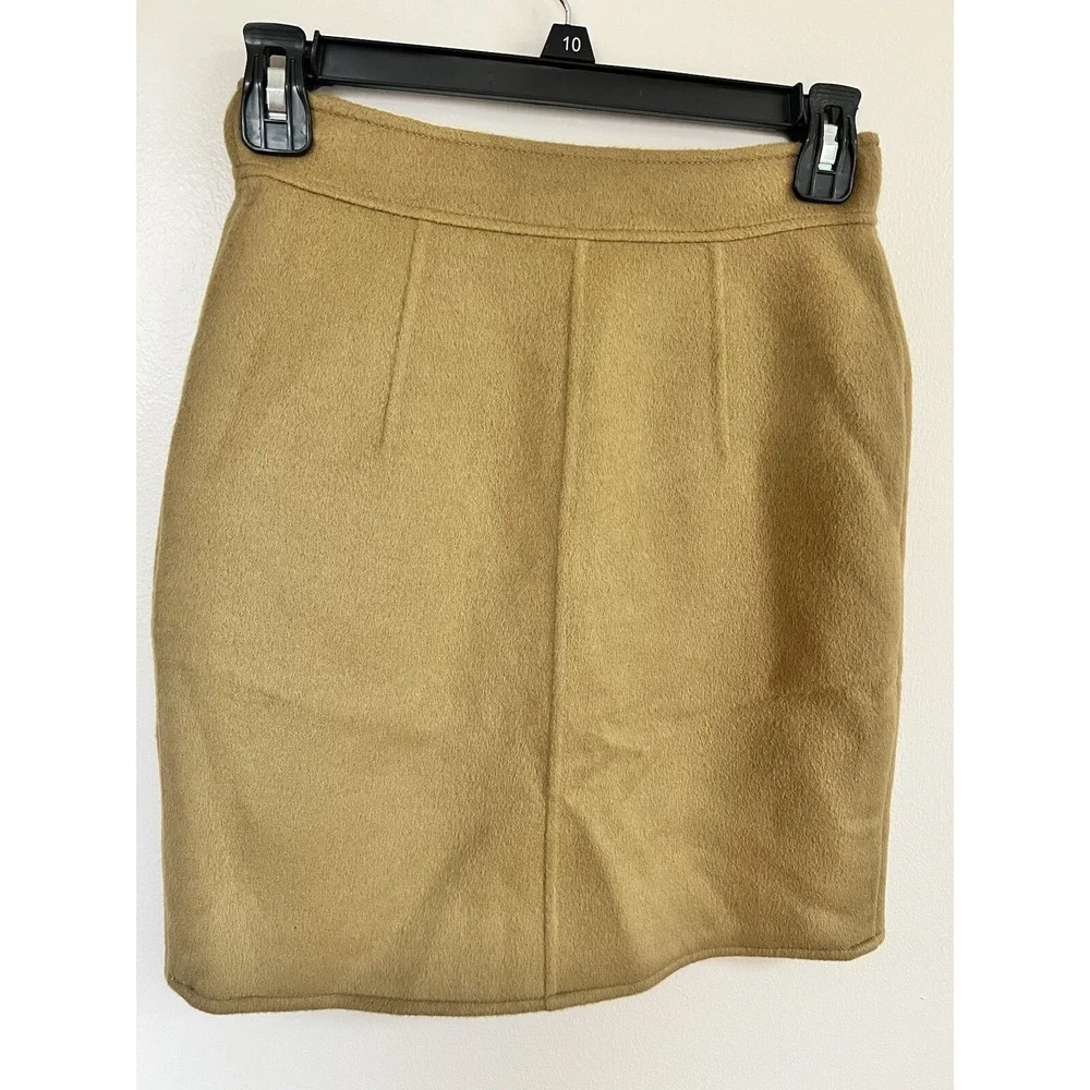 Michael Kors Skirt Women 2 Camel Tan Button‎ Front Wool Blend Mini Made In Italy